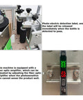 Close-up of Heavy Duty Desktop Bottle Labeling Machine For Round Bottles showing photo-electric detection system.