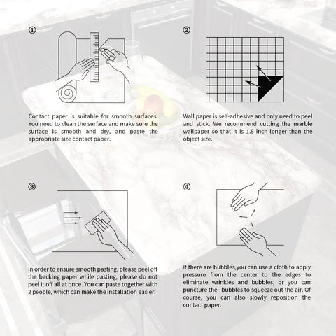 Instructions for applying Marble Peel And Stick Wallpaper White And Brown Easy Peel Self Adhesive Vinyl Contact Paper