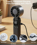 Portable Handheld USB Fan With 5000mAh Rechargeable Battery LED Display Foldable Design on desk charging