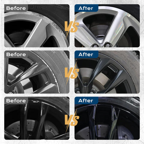 Before and after of wheel scratch repair using Wheel Scratch Repair Kit For Cars Rim Touch Up Paint Pen In Silver