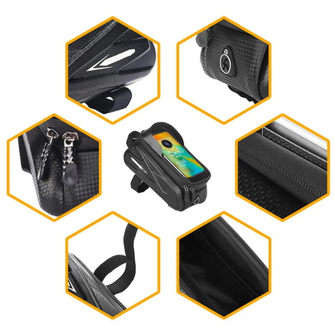 Bike Frame Bag With Touchscreen Phone Holder For Road And Mountain Bikes Large Capacity Cycling Storage Bag detailed view