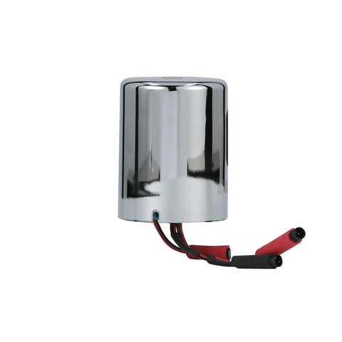 PTR6200-L-1.28 Sensor Cap for EcoVantage ZTR, chrome metal build with wiring, for 1.28 GPF flush valve, side view.