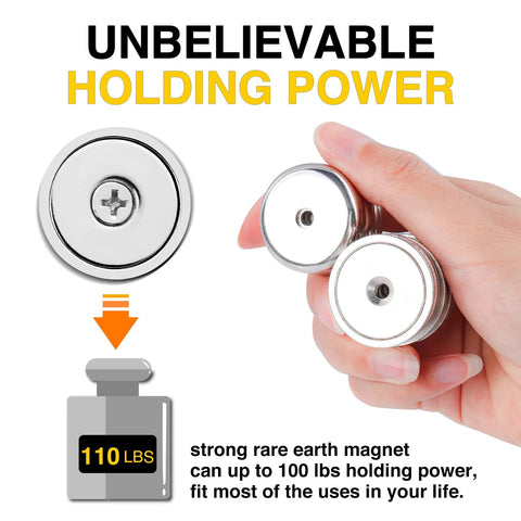 Front view: eight 1.26-inch stainless steel neodymium round-base cup magnets with screws, 110 lb pull (DIYMAG)