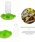 Automatic Reptile Water Feeder For Lizards Turtles And Geckos Tank Gravity Self Filling Bowl with green plastic dish and water bottle.