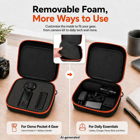 Rugged Hard Shell Case With Custom Cut Foam For Compact Mirrorless Cameras And Photo Gear Boss Level Protection showing adjustable foam for gear.