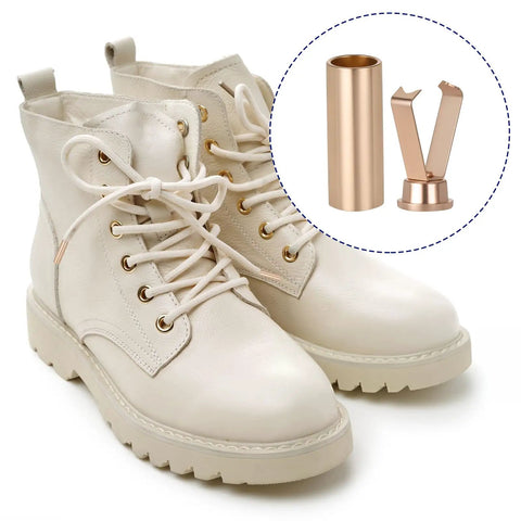 Boots with Gold Alloy Shoelace Tips 10 Pack With Cylindrical Aglets And V Shaped Grippers End Caps For Shoes And Clothes