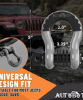 Heavy Duty 3/4 Inch D Ring Shackles With 7/8 Screw Pin And Isolator Washer Kit for offroad vehicle recovery, shown on jeep