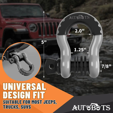 Heavy Duty 3/4 Inch D Ring Shackles With 7/8 Screw Pin And Isolator Washer Kit for offroad vehicle recovery, shown on jeep