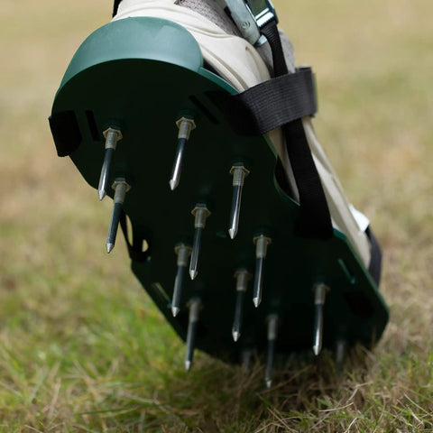 Lawn Aerator Spike Shoes With Three Metal Buckle Straps Green Spiked Sandals for soil penetration on lawn
