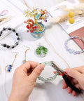 Beast Pro Grade Wire Cutters For Crafts And Jewelry Making trimming wire on a bracelet, with beads and tools visible.