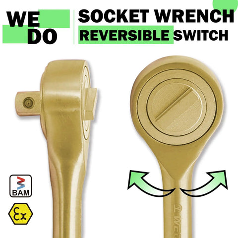 Non-Sparking 21 Piece Tool Set With 17 Metric Sockets Three-Quarters Inch Drive Ratchet Wrench detail view showing reversible switch