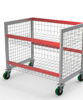 Metal cart with wire mesh panels on 4 inch caster set of 4 replacement wheels with polyurethane tread on cast iron cores
