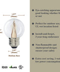 Scoreboard Style G50 LED Decorative Bulb For Christmas Lights Warm White 2400K Outdoor IP65 Waterproof Shatterproof 1W Low Wattage Ten Watt Equivalent E26 Medium Base 25 Pack dimensions and features