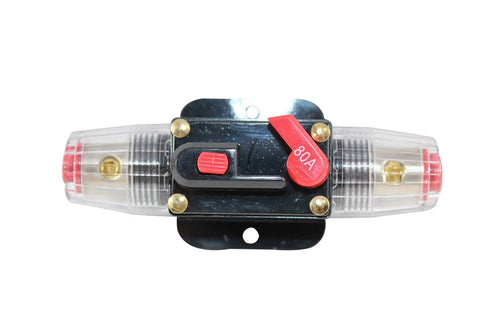 Beefy 80A Inline Circuit Breaker Fuse Holder For Car Audio And Sound System, Resettable Overload Protection, 12V To 24V DC, Heavy Duty Inline Fuse
