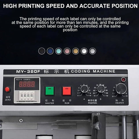 Control panel of Stainless Steel Automatic Ink Wheel Coding Machine For Batch Numbers And Dates with settings and indicators.