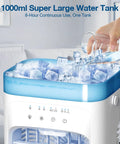 Ice being poured into Three In One Portable Air Conditioner Humidifier And Ice Fan With Timer 1000ml Tank for cooling.