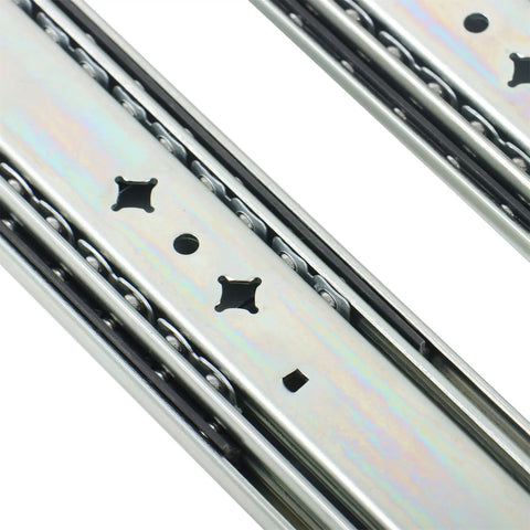 Beefy 28 Inch Locking Drawer Slides With Soft Close Heavy Duty Ball Bearing Side Mounted Hardware 3 Stage Full Extension 250 Pound Load Capacity For Industrial And Home Use, close-up