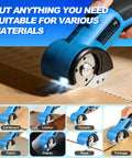 Heavy Duty Electric Scissors For Cardboard Cutting Cordless Rechargeable Box Cutter With Tungsten Steel Blade 260Rpm High Speed Power Tool demonstrating cutting through cardboard.
