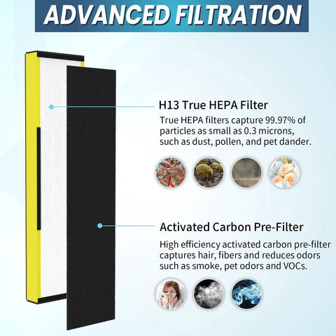 Image showing the 2 Pack True Replacement Filter C with activated carbon pre-filter and HEPA filter for air purifiers.