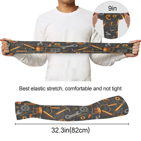 Cooling Arm Sleeves With Upf Fifty Plus Uv Blocking And Breathable Moisture Wicking Material For Running Cycling And Yard Work Flexible Compression Guards shown being stretched. Size 32.3in (82cm).