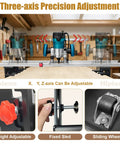 No Bull 6061 Aluminum 50 Inch Router Sled For Flattening Massive Wood Slabs showing three-axis precision adjustments for routers.
