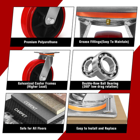 8 By 2 Inch Heavy Duty Polyurethane Caster Wheels Set Of 4 Industrial Rolling Casters showing premium materials and features.