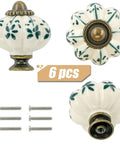 Ivory And Green Ceramic Pumpkin Cabinet Knobs Six Pack Vintage Drawer Pulls With Screws For Antique Dresser Pulls Green Flower Design Perfect For Kitchen Cabinets And Bedroom Dressers Renovations Great For Home Improvement Projects 34.9mm