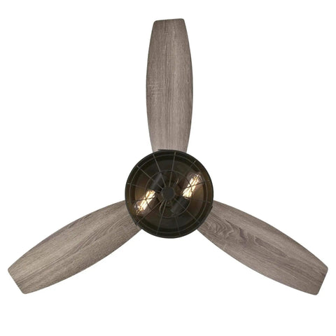 Vintage Indoor 54 Inch Ceiling Fan With Light And Remote, weathered bronze two tone finish, driftwood blades, top view