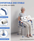 Adjustable Toilet Seat Riser With Plush Pu Foam Pad For Elderly And Seniors Quick Height And Width Dial in use with padded armrests and non-slip rubber feet.