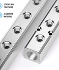 3 Way 5 Port Pneumatic Manifold Aluminum Block With 1/2 Inch NPT Input And 1/4 Inch NPT Output For Air Distribution And Exhaust