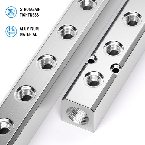 3 Way 5 Port Pneumatic Manifold Aluminum Block With 1/2 Inch NPT Input And 1/4 Inch NPT Output For Air Distribution And Exhaust