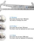 4 In 1 Bicycle Chain Checker Wear Indicator Tool for Shimano SRAM KMC and All Other Chains with wear gauge comparison chart.