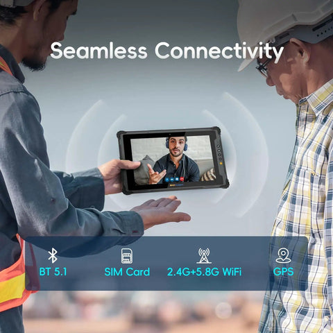 Rugged 12.2 Inch Windows 11 Pro Tablet Intel Core I5 16GB Ram 128GB shown in hands during video call with seamless connectivity.