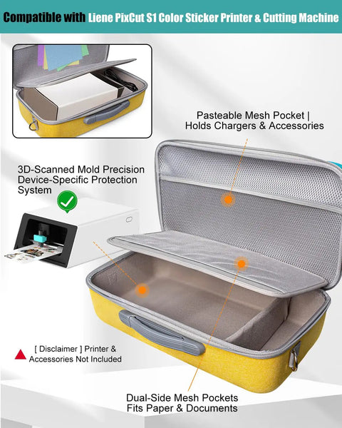 Open Built Like A Tank Hard Carrying Case Snug Fit For Liene Pixcut S1 Color Photo Sticker Printer And Cutting Machine with compartments.