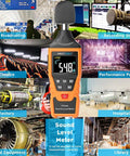 Digital Sound Level Meter With Temperature And Humidity Readouts 30 To 130 DB A Weighted Max Min Data Hold Large Backlit LCD