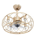 Caged Ceiling Fan with Light Wireless Control Gold Iron for Bedroom, featuring a modern gold iron design and clear fan blades.