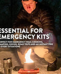 Person using Portable Mini Tabletop Fire Pit 2 Pack No Wood No Embers 3 To 5 Hour Burn Time Lightweight Emergency Heat Food Safe For Smores Easy To Light Outdoor Camping Stove For Indoor And Outdoor Use in snow for emergency warmth.