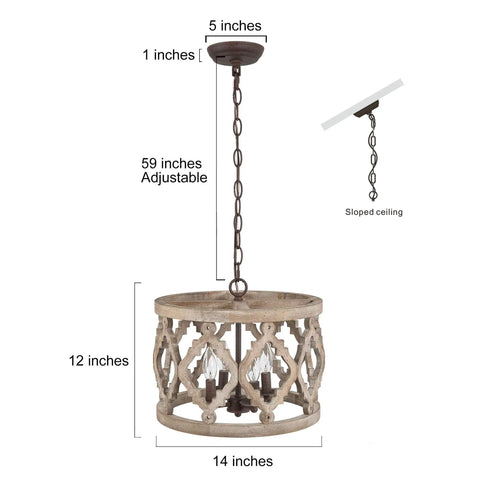 Dope Farmhouse Wood Pendant Chandelier For Dining Room And Kitchen Island Rustic Whitewashed Finish With Dark Mottled Details