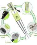 5 In 1 All In One Immersion Hand Blender With 8 Speeds And 300W Power, shown with detachable shaft and 4-blade system, green.