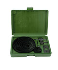 Jadever 16-piece bi-metal hole saw set in green carrying case with 12 blades, 2 mandrels, drive plate and hex key
