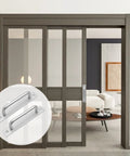 Living room with sliding door featuring 2 Pack Sliding Barn Door Handle With Plate, 128mm Center Hole Distance, 5 Inch Center, Durable Aluminium Alloy Cabinet Pull Handles For Sliding Doors, Closets, Dressers, And Kitchen Drawers, Silver Finish
