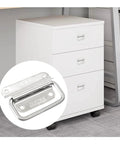 Built Tough 304 Stainless Steel Foldable Pull Handles, Top Shelf Ring Grip For Toolboxes, Storage Chests And Boat Hatches, Heavy Duty Cabinet Hardware With Screws, Silver 4 Pack on a white drawer unit.