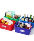 84 Pack Plastic Cubby Bins For Classroom Storage Rainbow Organizer With Label Stickers holding various organized items.