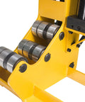 Close-up of the yellow frame and rollers of Heavy Duty Pipe Cutter With Hydraulic Hand Pump For Steel Pipe Two And A Half Inch To Eight Inch Schedule 10/40