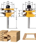 Three Piece One Quarter Inch Shank Router Bit Set For Raised Panel Cabinet Doors And Window Frames Cemented Carbide Woodworking Bits For Slick Pro Grade Cuts Tenon Joint Cutter Diameter One And Five Eighths Inches