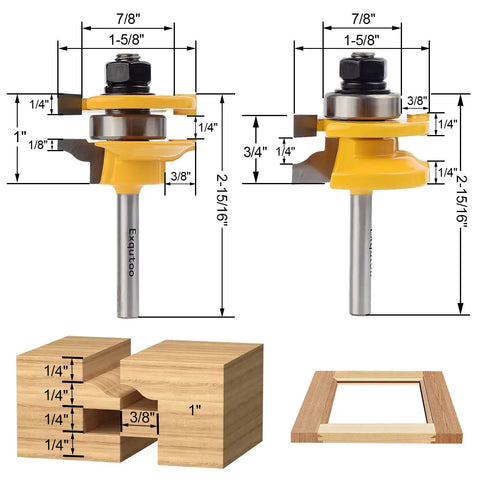 Three Piece One Quarter Inch Shank Router Bit Set For Raised Panel Cabinet Doors And Window Frames Cemented Carbide Woodworking Bits For Slick Pro Grade Cuts Tenon Joint Cutter Diameter One And Five Eighths Inches