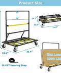 Heavy Duty Folding Drywall Cart Dolly Beast With 1800 Lbs Capacity For Job Sites Handling Heavy Stuff Like Plywood Lumber Glass Plus Reinforced Steel Frame Welded Joints And Adjustable Handle Height For Easy Maneuvering On Any Floor Type, 35.4 x 23.6 x 40.7 in
