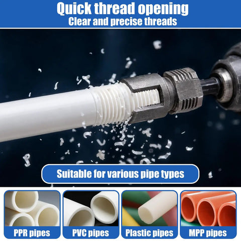 Heavy Duty Integrated Internal And External Pipe Threading Tool Set With 1/2" 3/4" 1" Dies Broken Bolt Extractor And Adhesive Tape for threading PPR and PVC pipes.