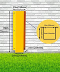 Built Tough 10 Inch Yellow Galvanized Steel Pipe Guard Wall Mount Pipeline Bollard Protector dimensions 39x13x10 inches on brick wall.