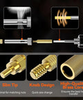 Detailed view of All-In-One Heat Set Inserts Kit For 3D Printers showing brass core, slim tip, and knob design features.